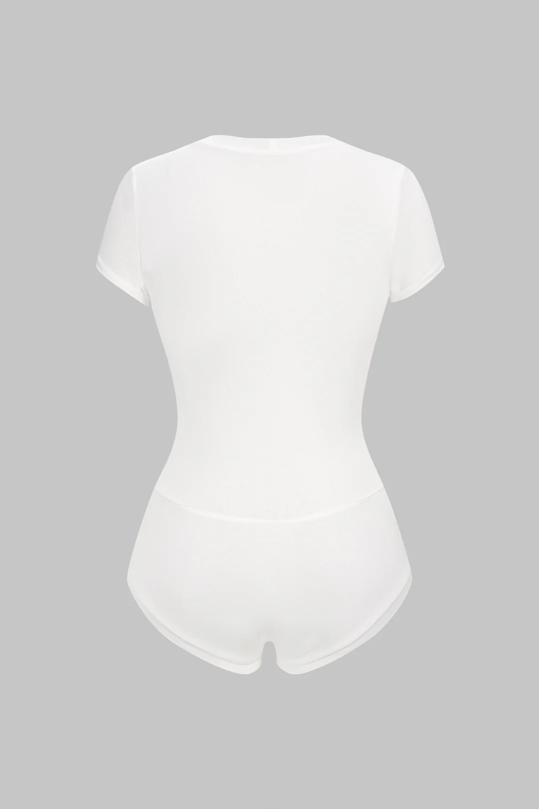 Lace Trim Patchwork V-Neck Ruched Short Sleeve Bodysuit - Flockneti