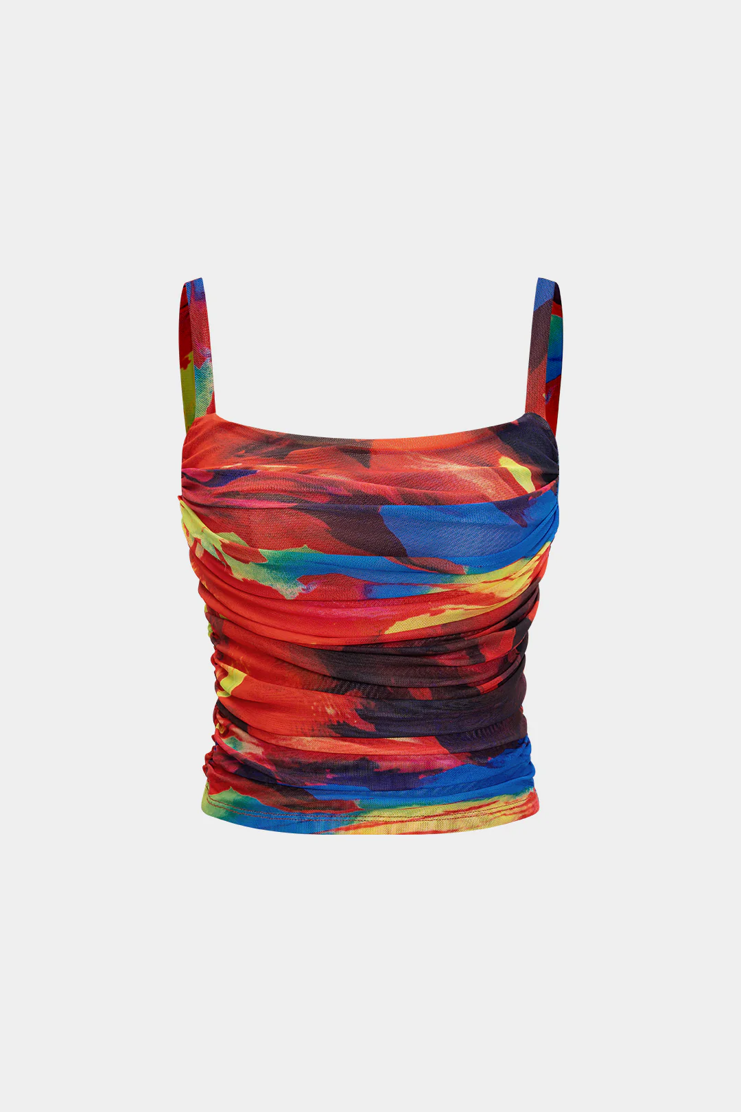 Mesh Abstract Print Ruched Slip Cami Top - Flockneti