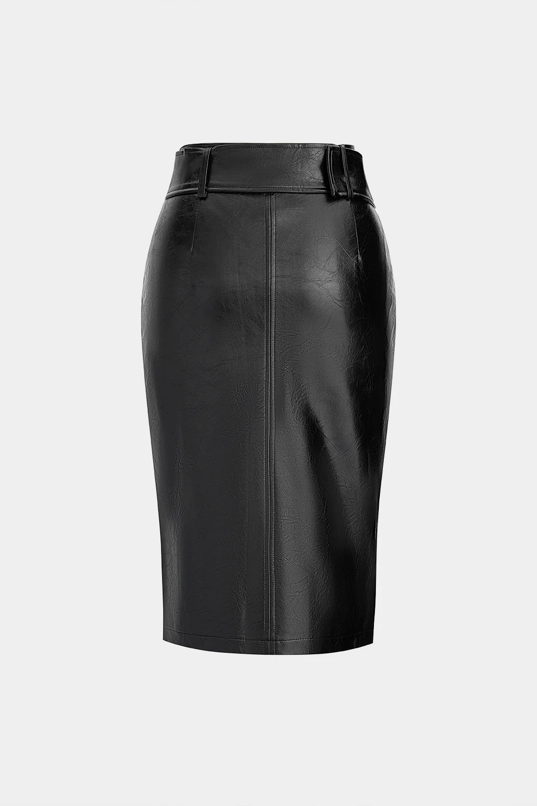 Faux Leather Belted Skirt - Flockneti