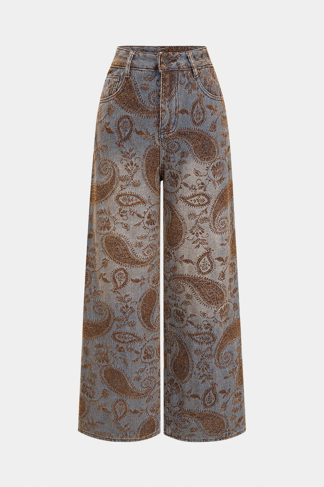Floral Embroidery Zipper Straight Pants - Flockneti