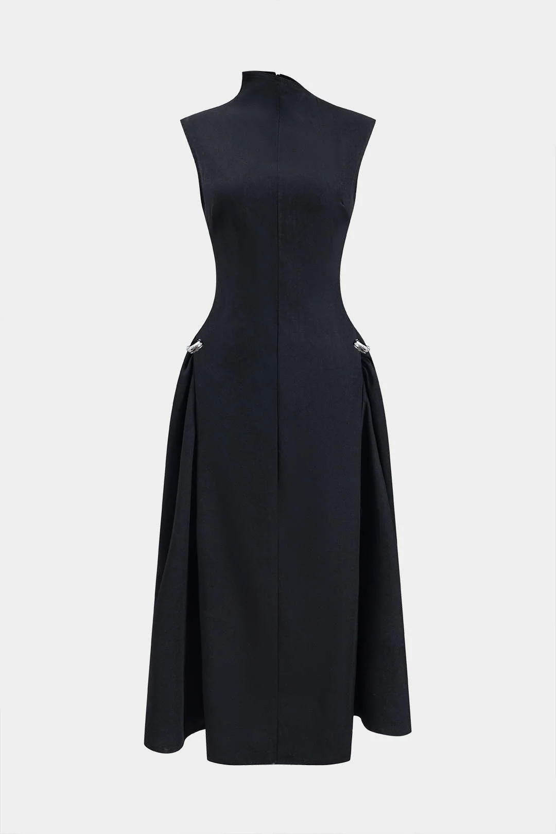 Metallic Decor Zipper Sleeveless Maxi Dress - Flockneti
