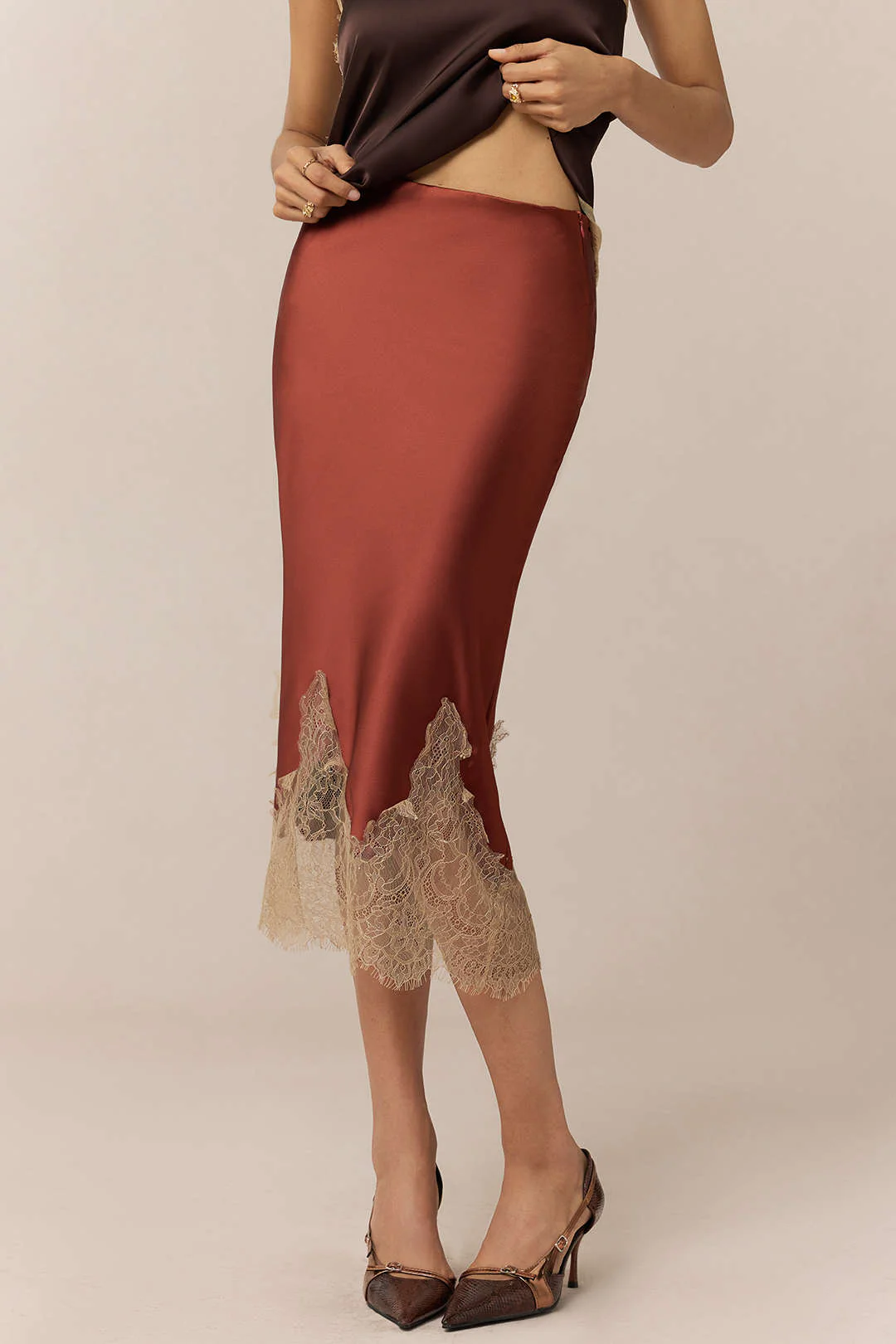 Satin Patchwork Lace Skirt - Flockneti