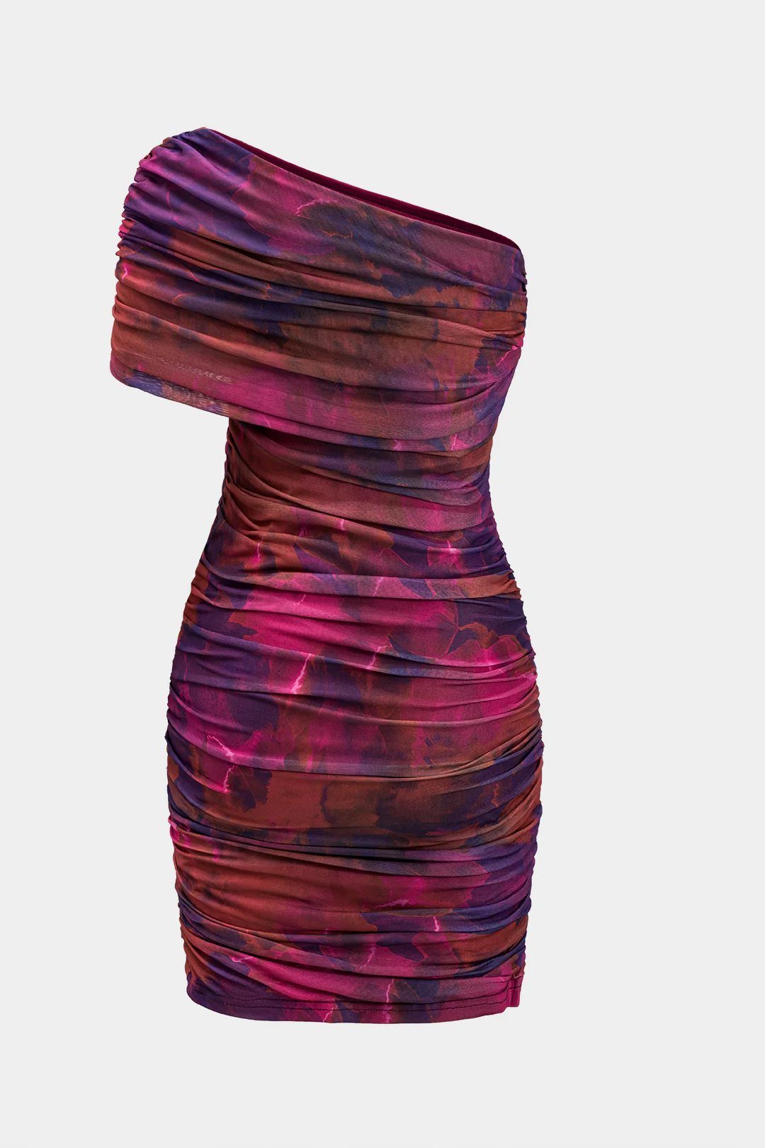 Tie Dye Floral Print Single Shoulder Ruched Sleeveless Mini Dress - Flockneti