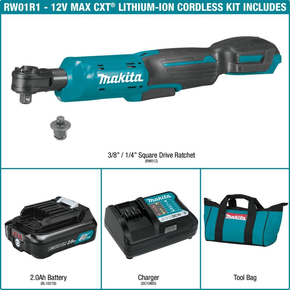 Makita 12V Max CXT 3/8″ & 1/4″ Sq Drive Ratchet Kit - Flockneti