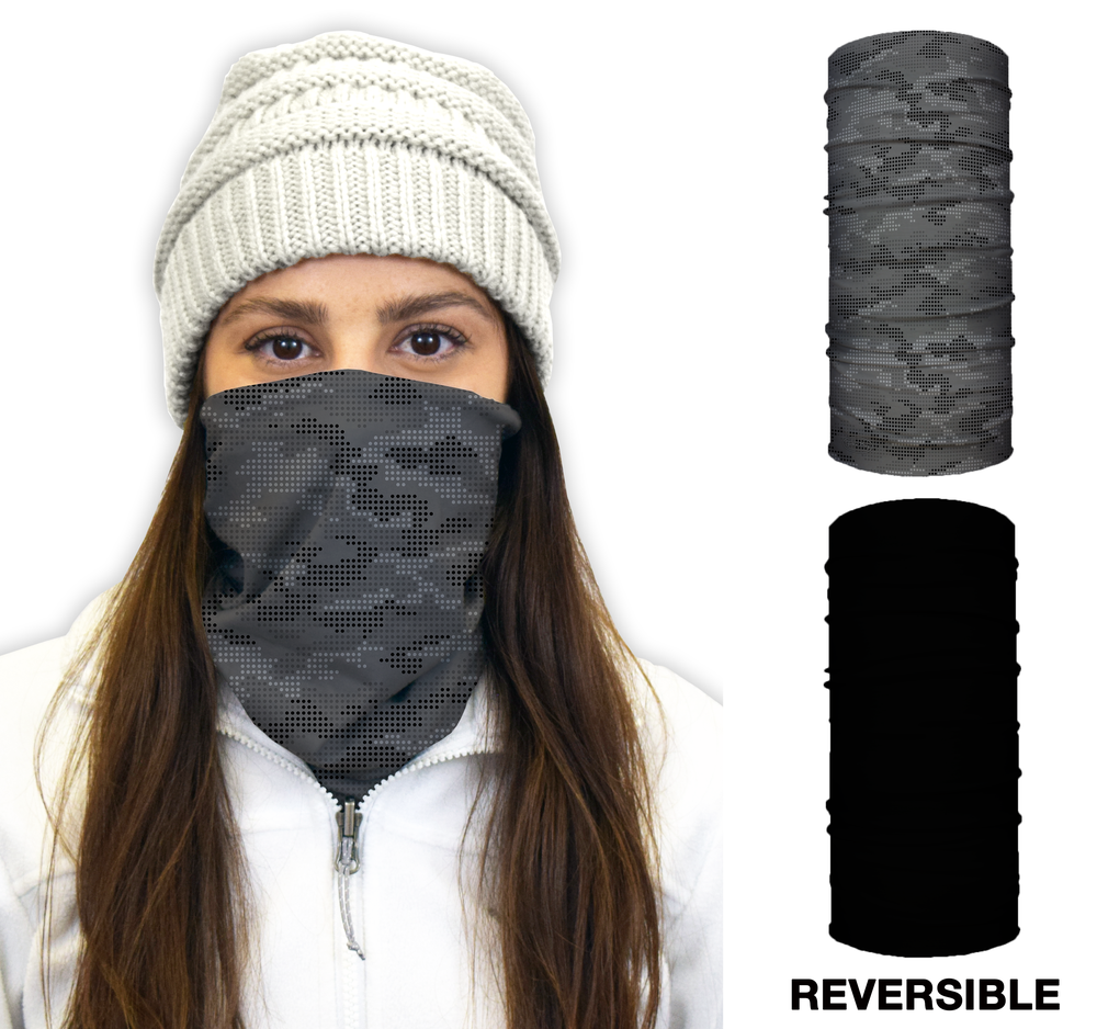 John Boy Thermal Face Guard Reversible Grey Camo and Black Pattern - Flockneti