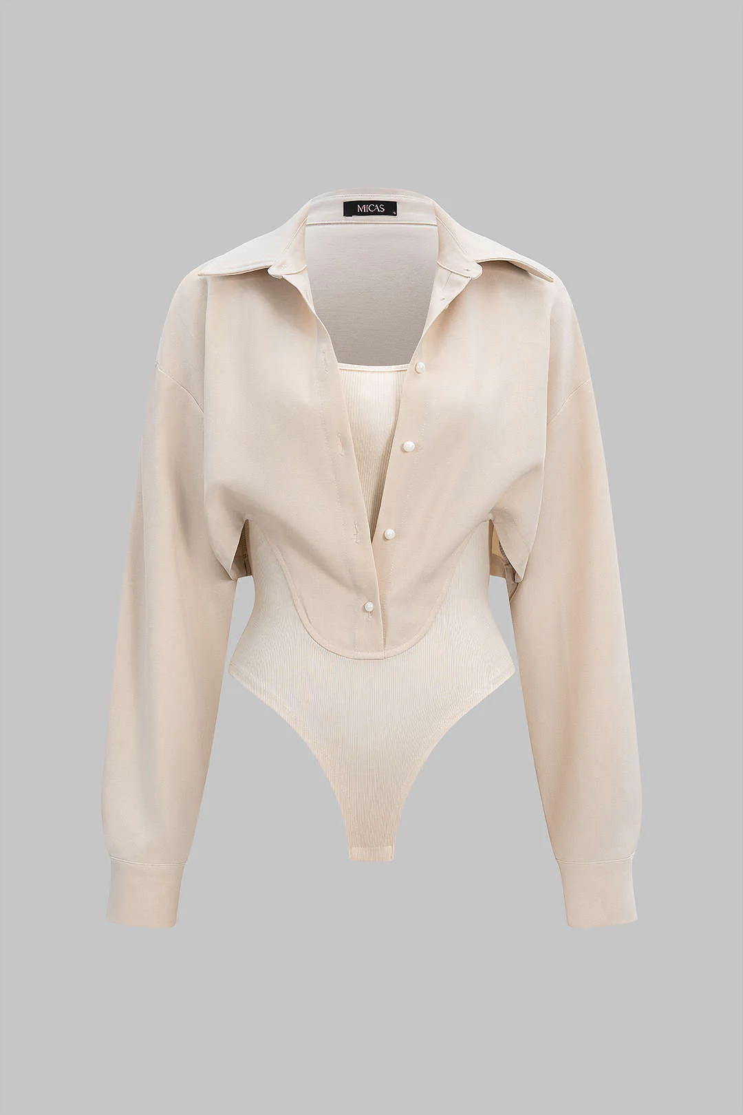 Patchwork Button Long Sleeve Bodysuit - Flockneti