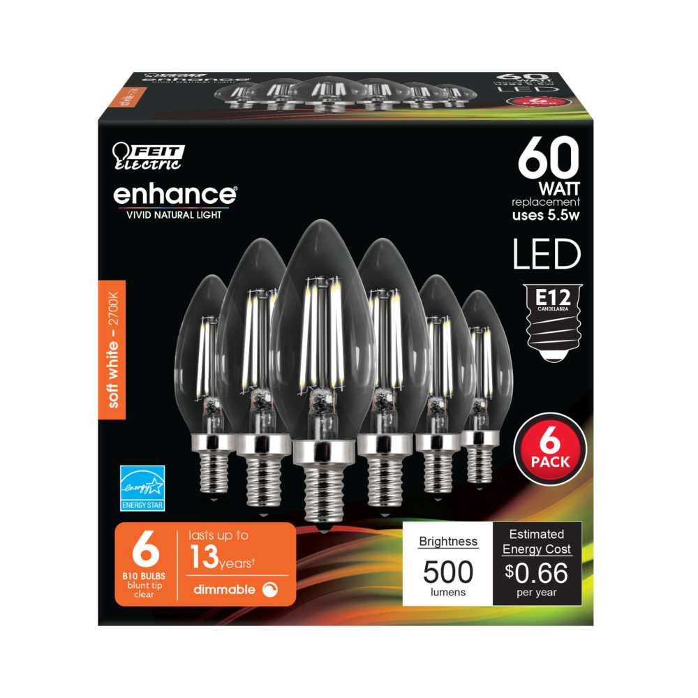 Feit Electric 60W Blunt Tip Glass Filament LED Bulb 6pk - Flockneti