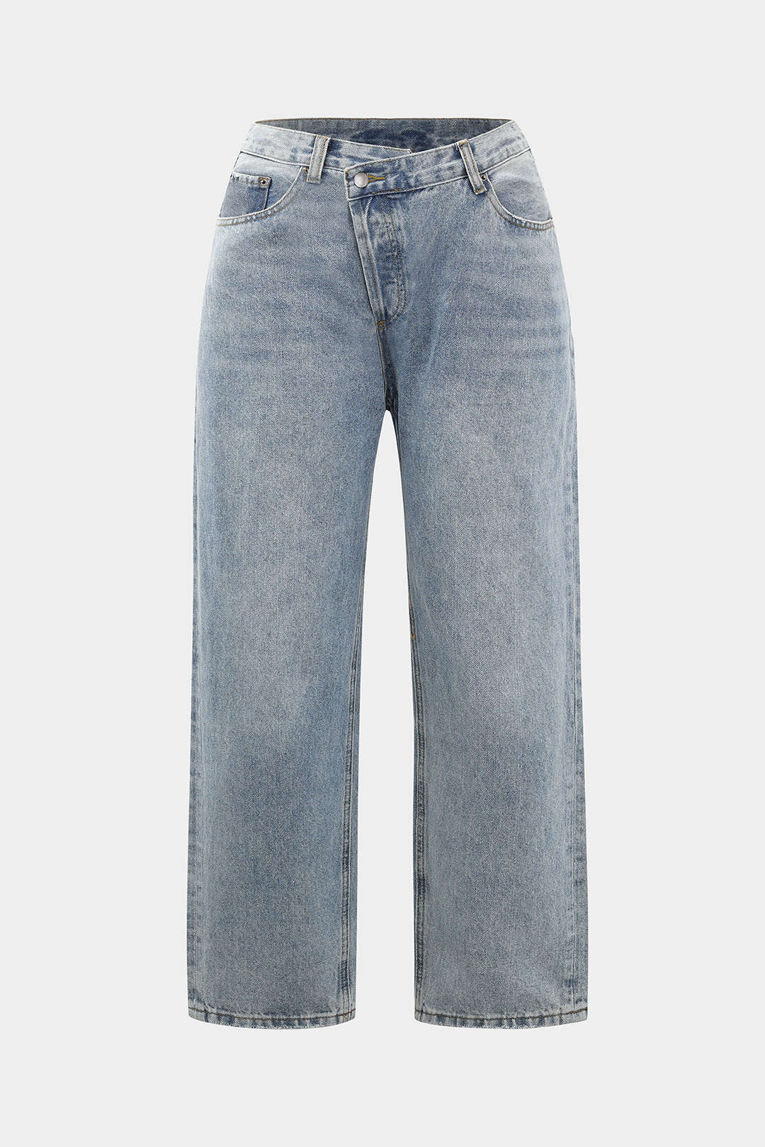 Plus Size Denim Zipper Detail High Waist Straight Leg Jeans - Flockneti