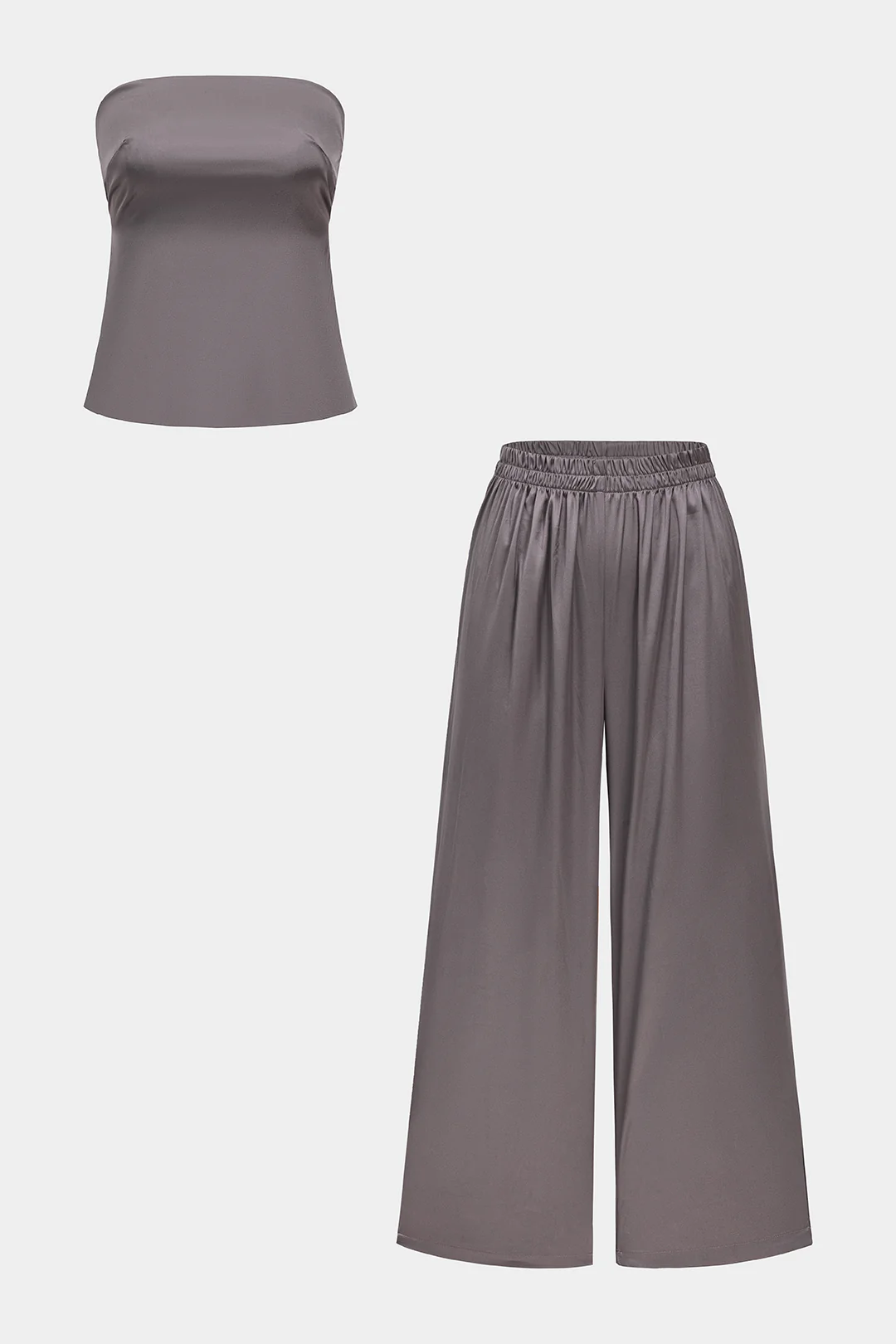 Backless Tie Up Tube Top And Shirred Trousers Set - Flockneti