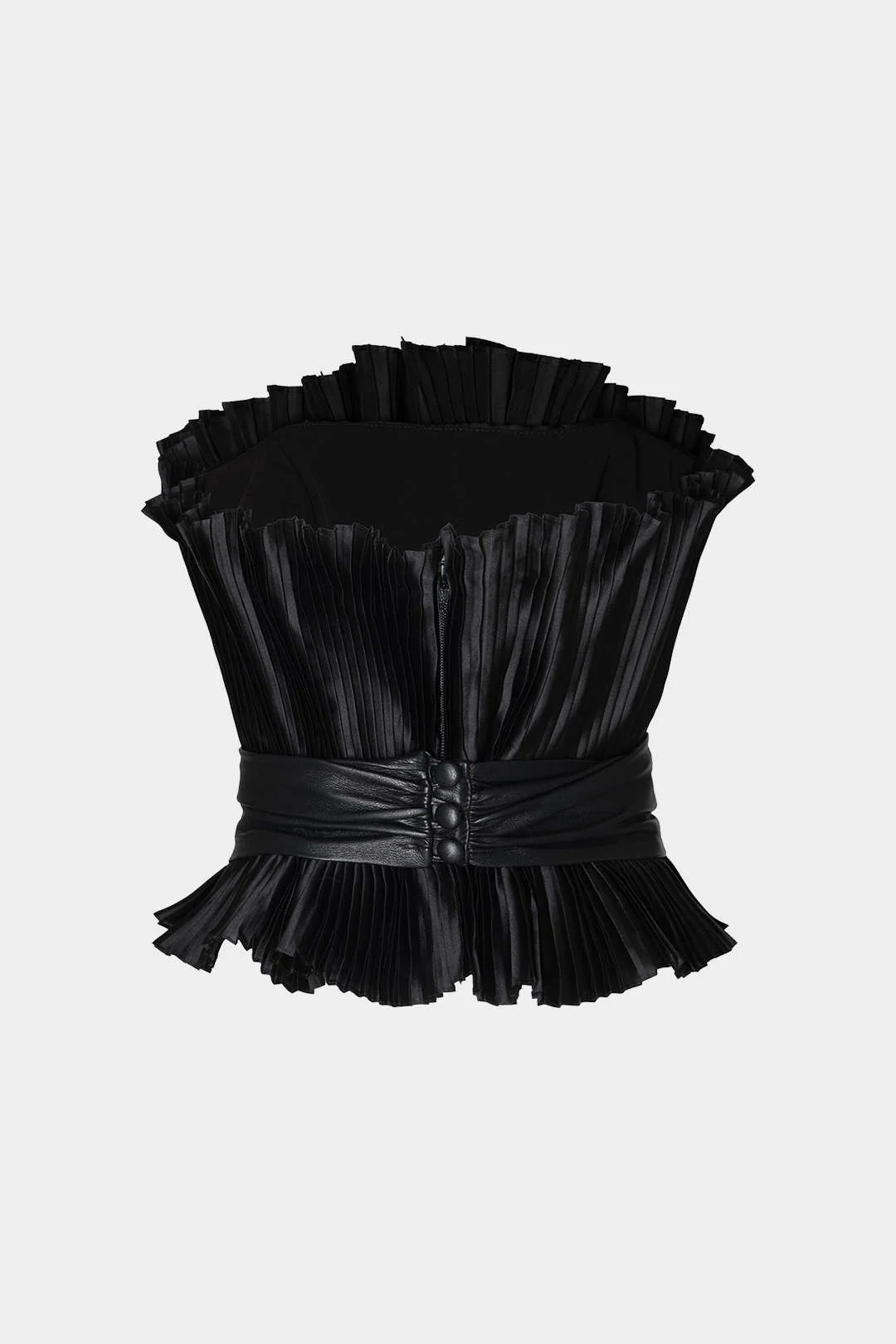 Faux Leather Patchwork Belted Ruched Tube Top - Flockneti