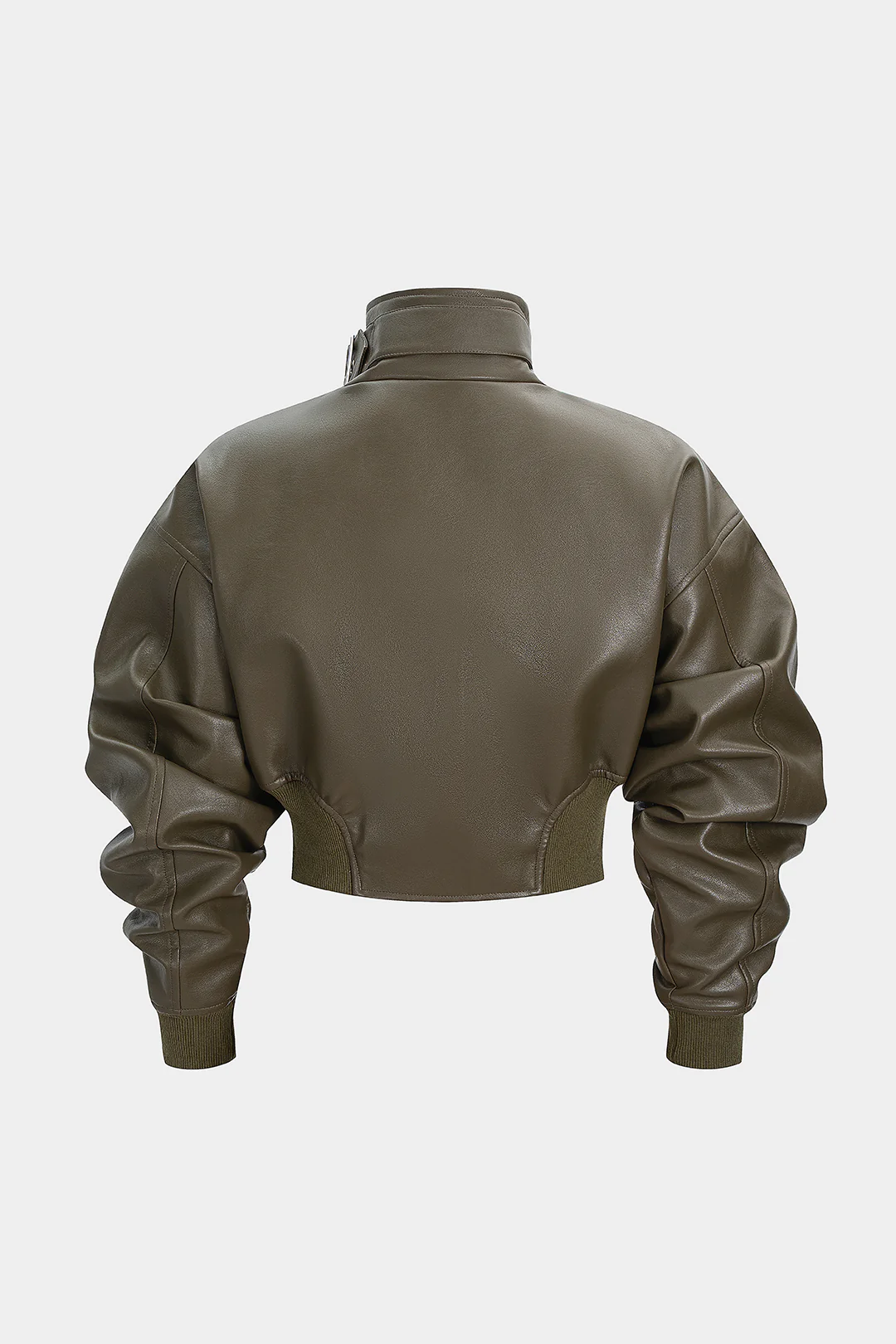 Faux Leather Stand Collar Zipper Jacket - Flockneti