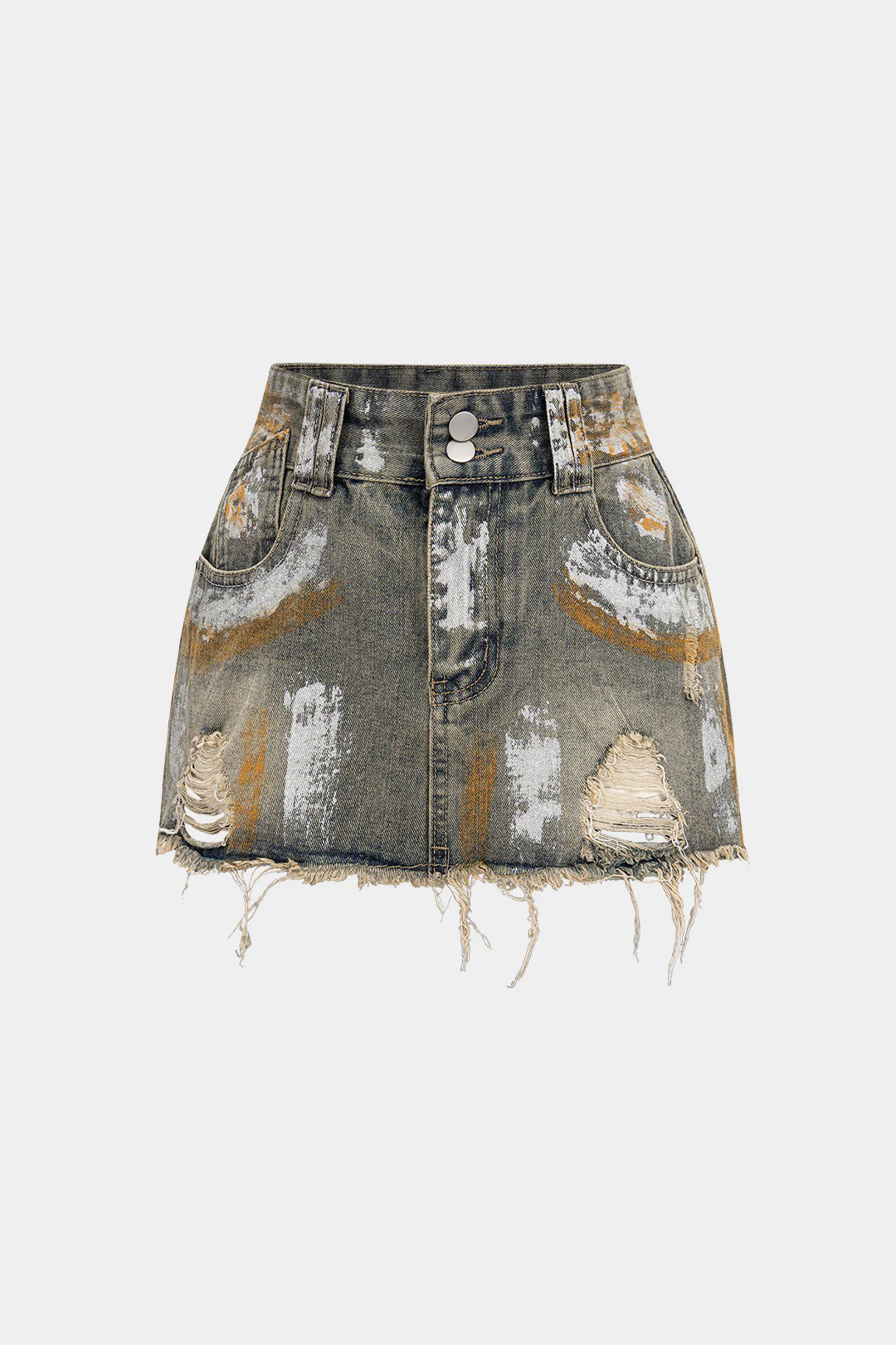 Denim Asymmetrical Frayed Embroidery Low Waist Skirt - Flockneti