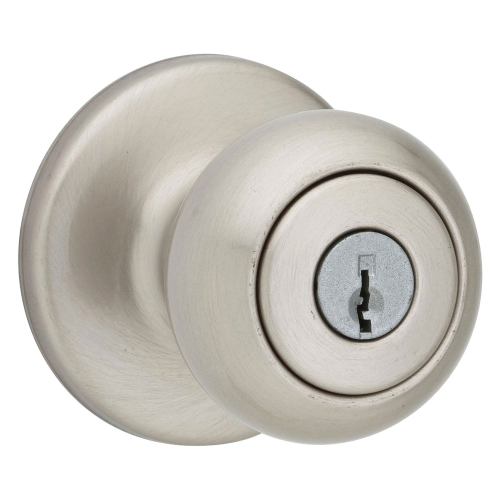 Kwikset Satin Nickel Security Keyed Entry Exterior Cove Lockset Knob - Flockneti