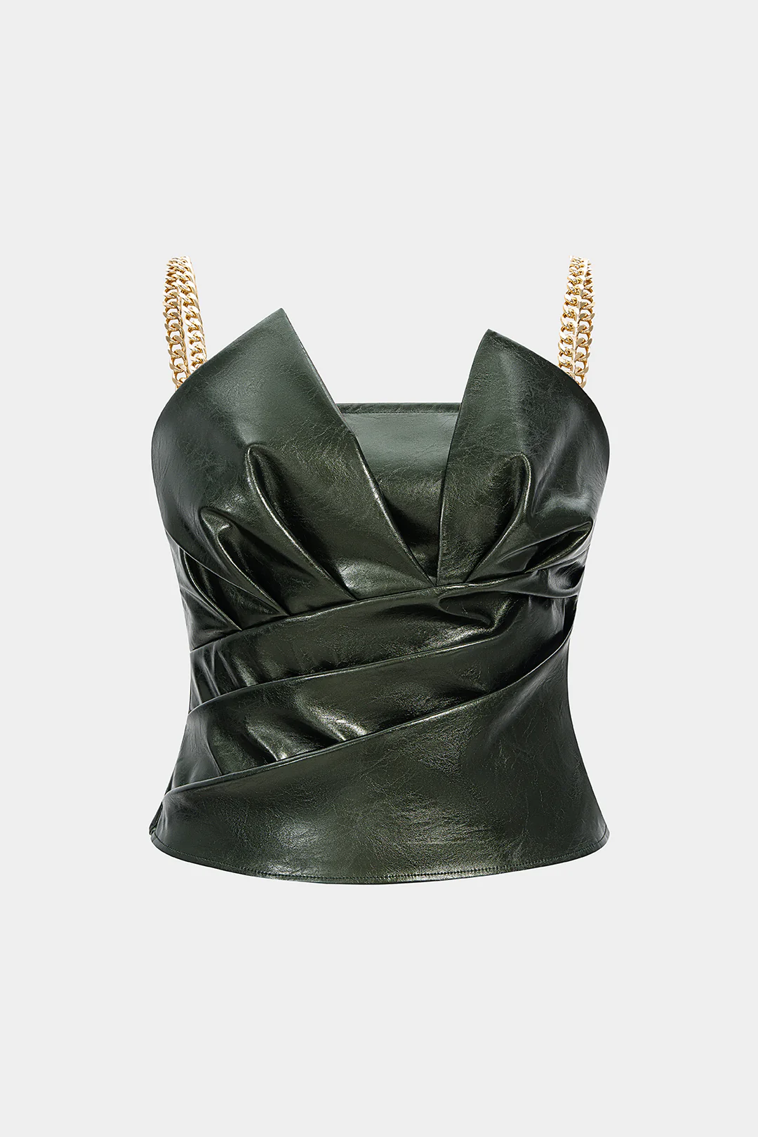 Plus Size Faux Leather Metallic Ruched Cami Top - Flockneti