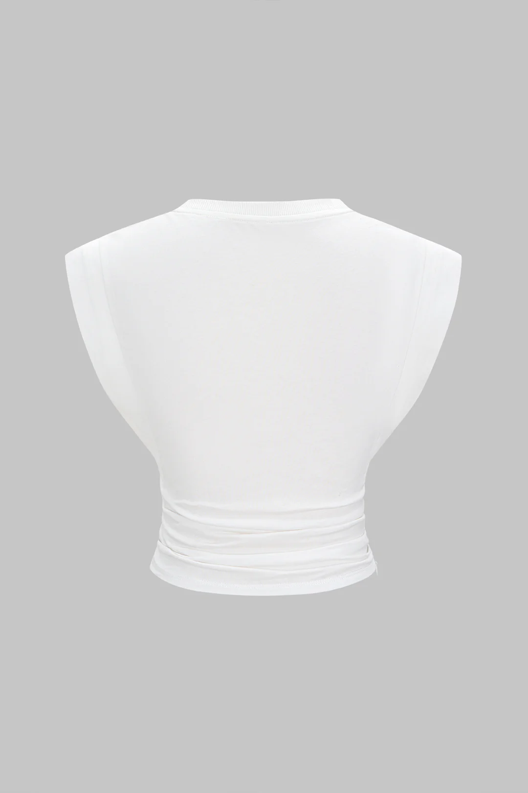 Solid Round Neck Ruched Flutter Sleeve T-Shirt - Flockneti