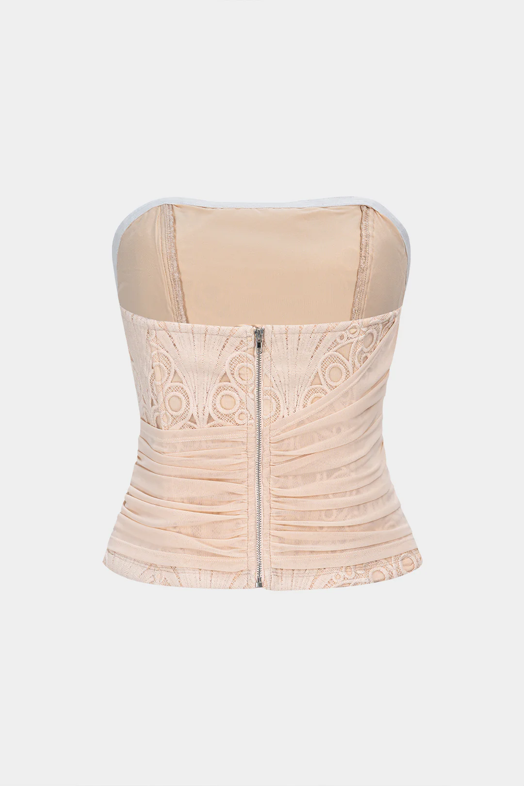 Mesh Lace Patchwork Zipper Tube Top - Flockneti