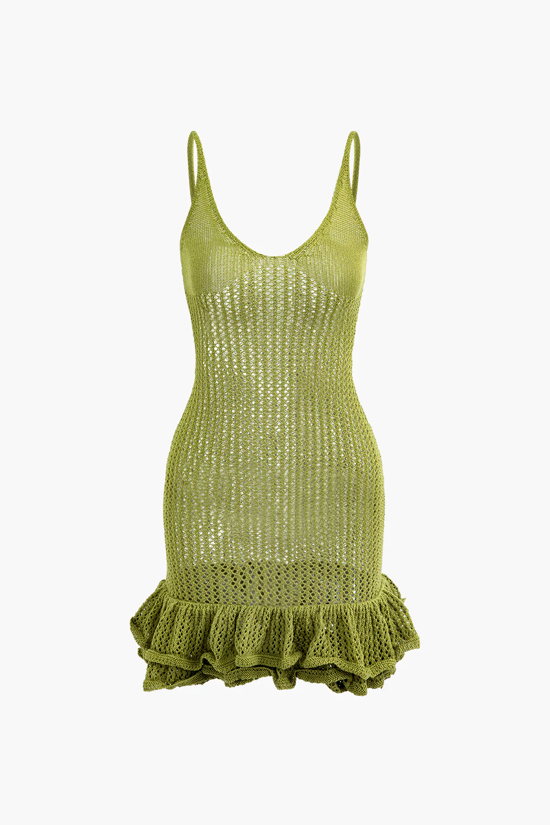 Open Knit Ruffle Hem Cami Mini Dress - Flockneti