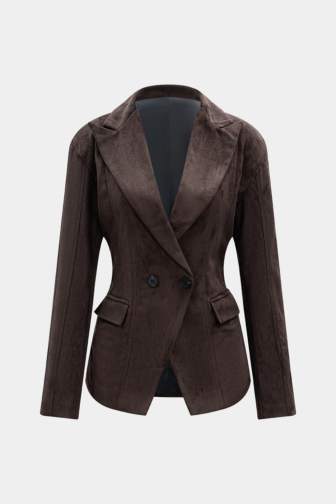 Suede Button Notched Lapel Shoulder Pads Blazer - Flockneti