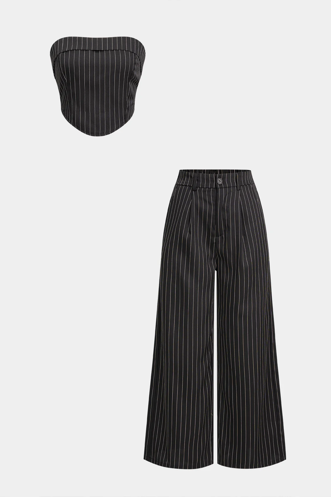 Striped Tube Top And Wide Leg Pants Set - Flockneti