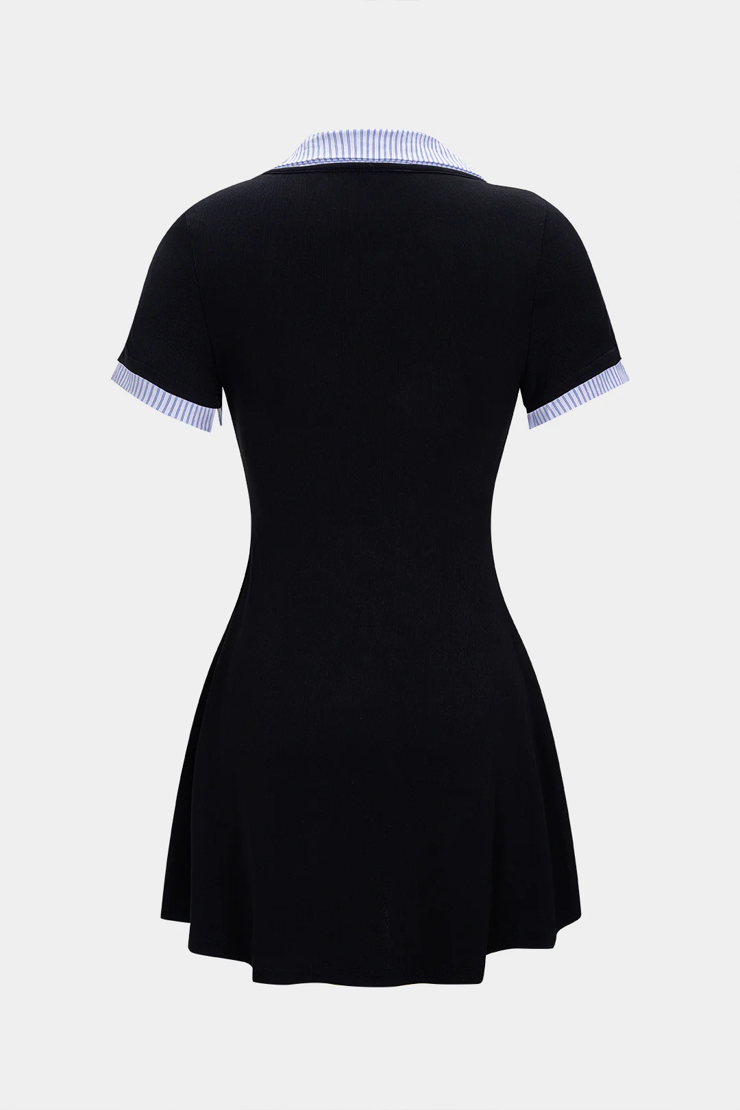 Striped Contrast Round Neck Button Short Sleeve Mini Dress - Flockneti