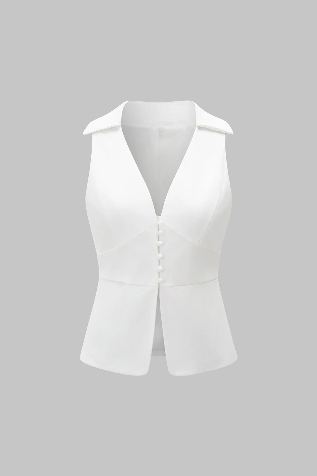 Solid Lapel Button V-Neck Tank Top - Flockneti