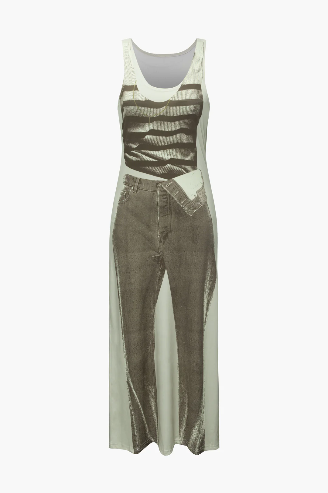 Denim Print Sleeveless Maxi Dress - Flockneti