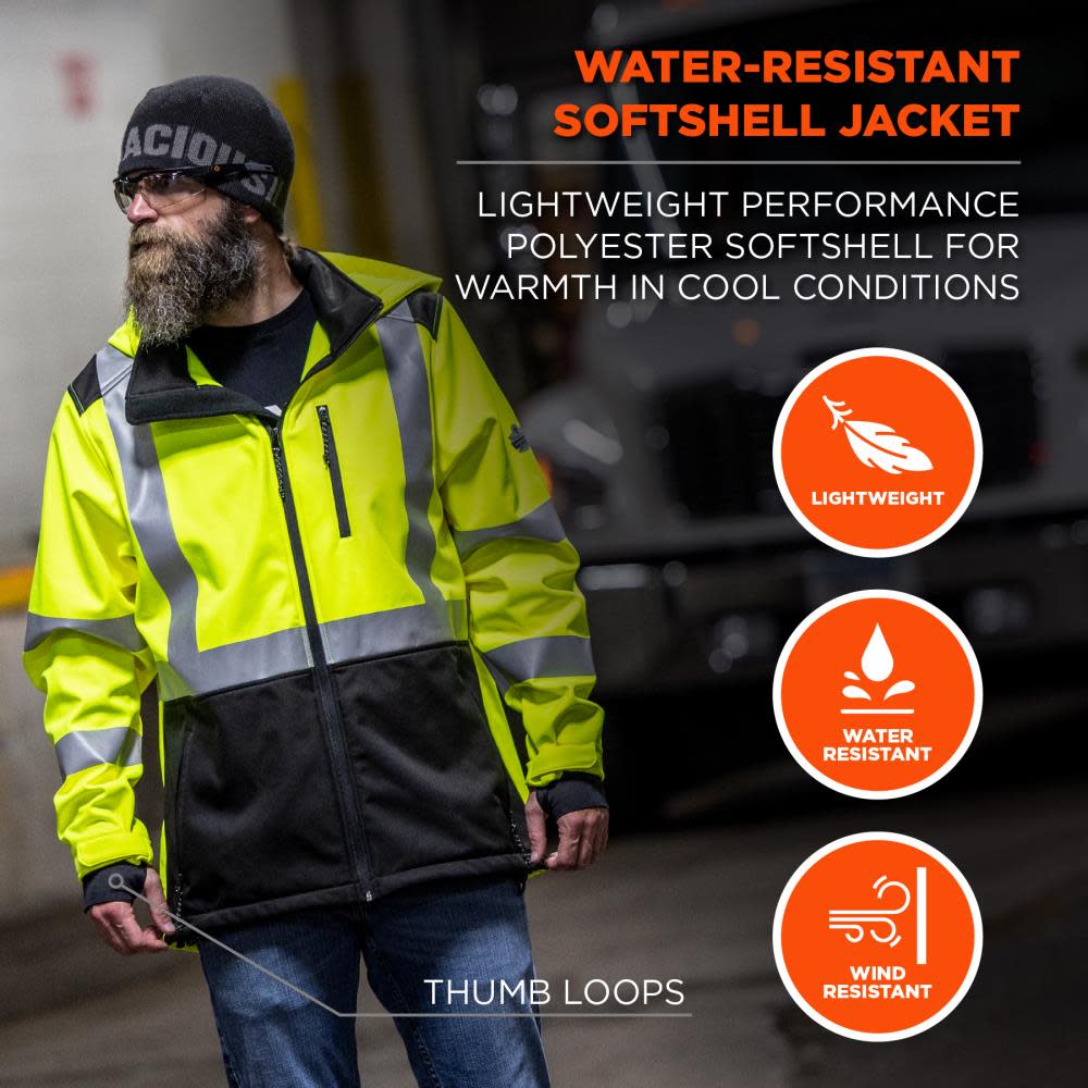 Ergodyne GloWear 8353 Jacket Softshell Water Resistant Lime Hi Vis 4X - Flockneti
