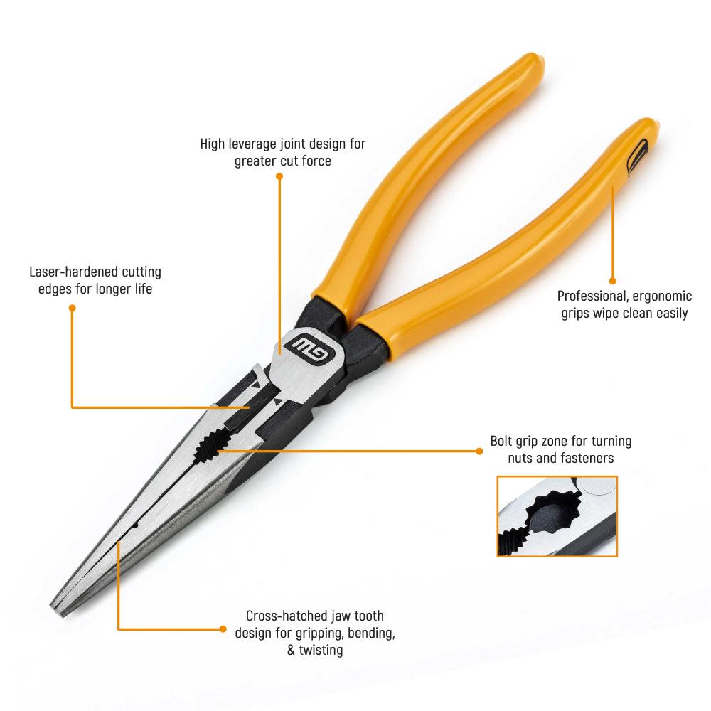 GEARWRENCH Pitbull Long Nose Pliers 8″ Dipped Handle - Flockneti