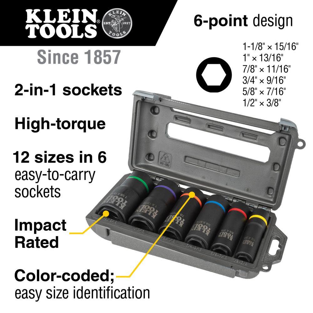Klein Tools 2-in-1 Socket Set 6 Point 6pc - Flockneti