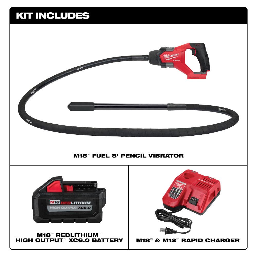 Milwaukee M18 FUEL 8′ Concrete Pencil Vibrator Kit - Flockneti