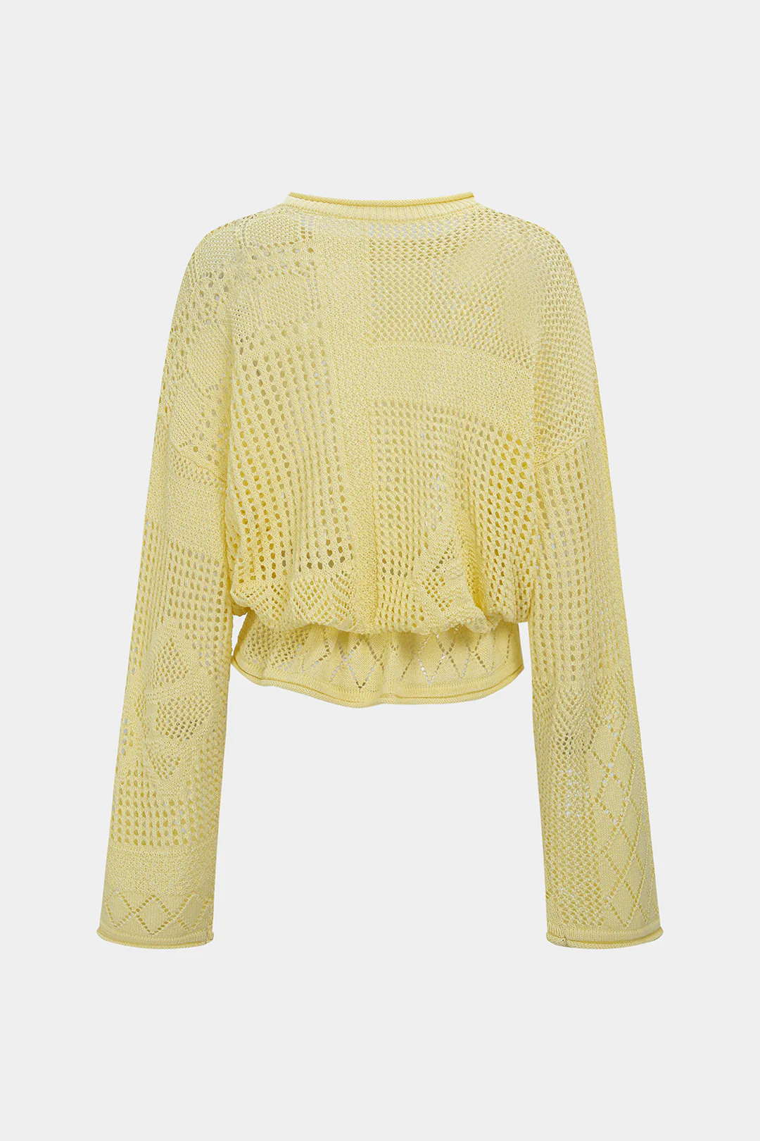 Solid Geometric Round Neck Drawstring Long-Sleeve Top - Flockneti
