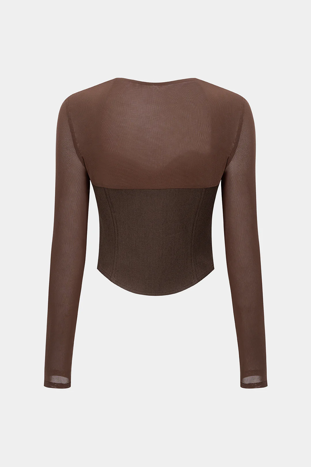 Mesh Patchwork Bustier Long-Sleeve T-Shirt - Flockneti