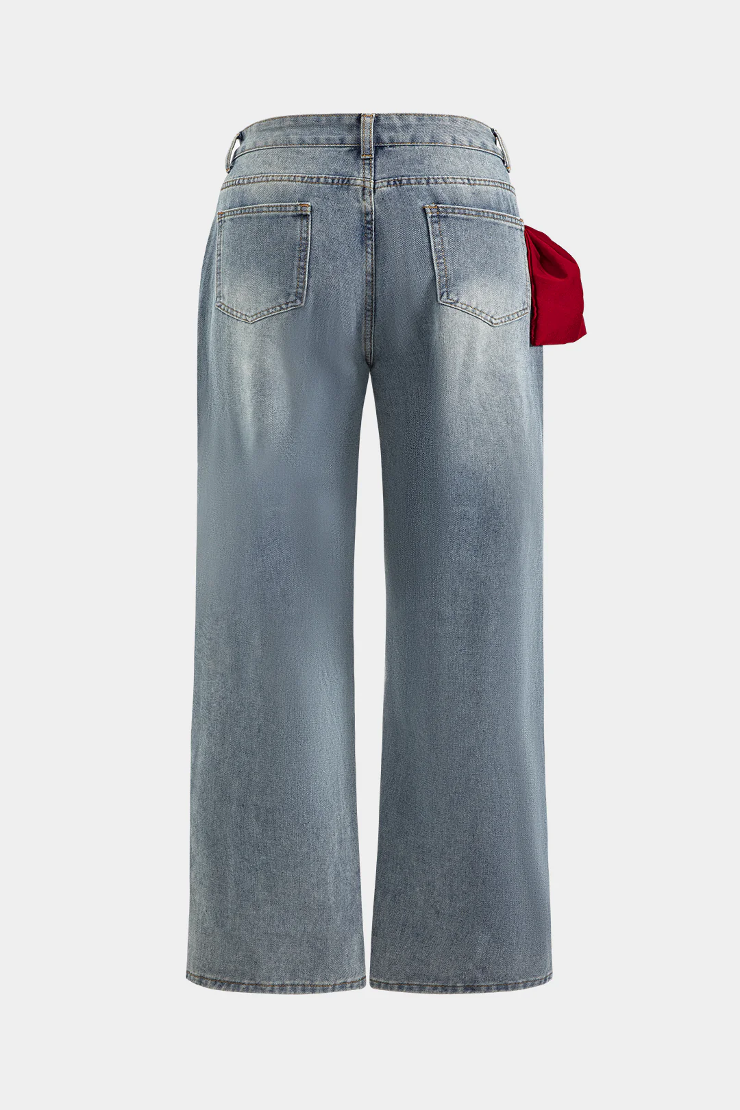 Plus Size Denim Patchwork Zipper Jeans - Flockneti