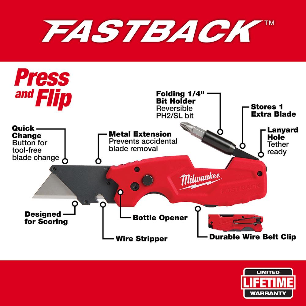 Milwaukee FASTBACK 6IN1 Folding Utility Knife - Flockneti