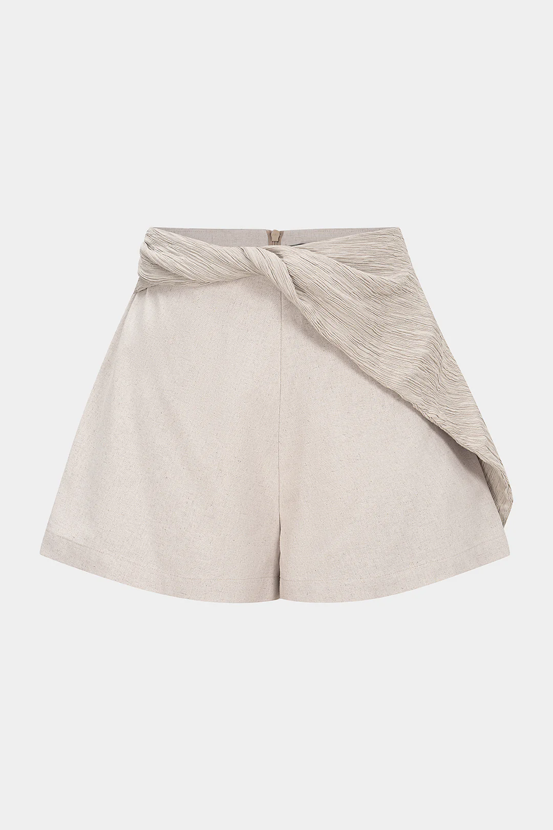 Linen Asymmetrical Twist Knot Zipper Shorts - Flockneti