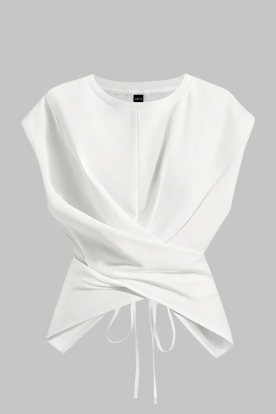 Plus Size Round Neck Short Sleeve Tie T-Shirt - Flockneti