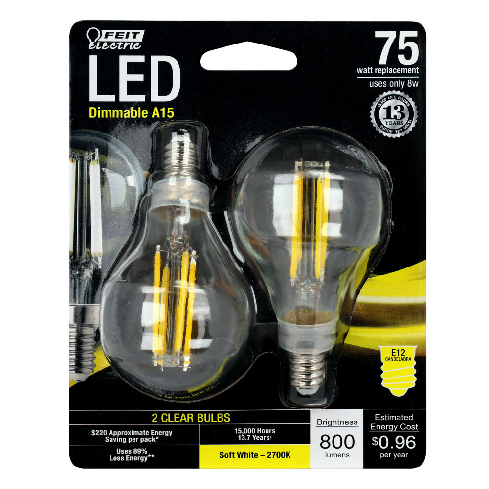 Feit Electric 75W A15 E12 Dimmable Filament LED Bulb 2pk - Flockneti