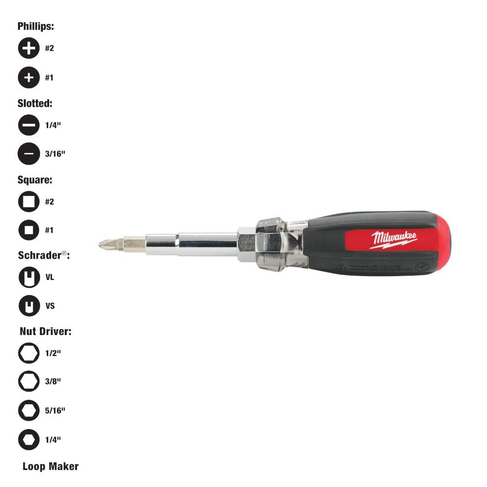 Milwaukee 13-in-1 Cushion Grip Screwdriver with Schrader Bit - Flockneti