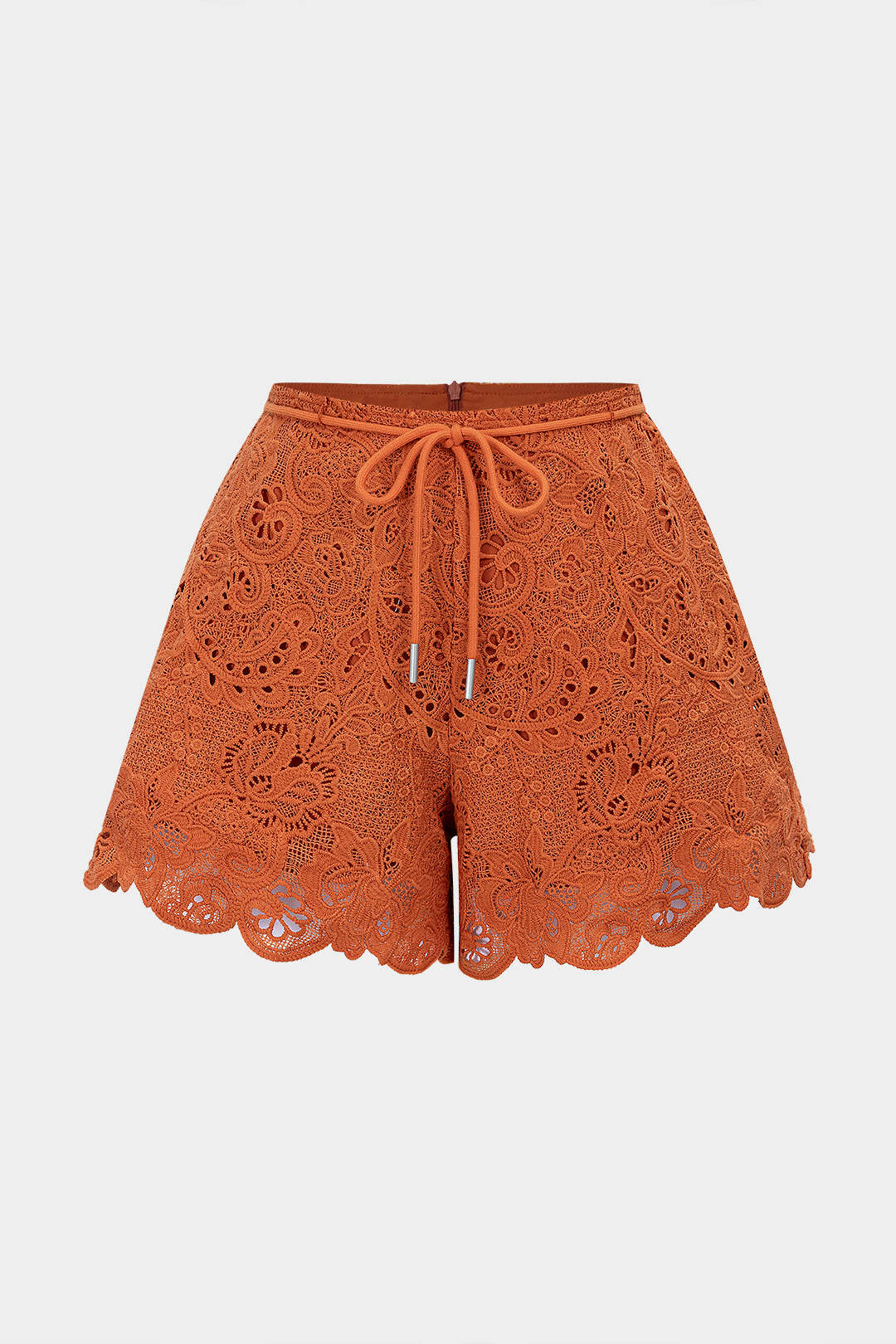 Cut Out Tie-Up Scalloped Hem Shorts - Flockneti