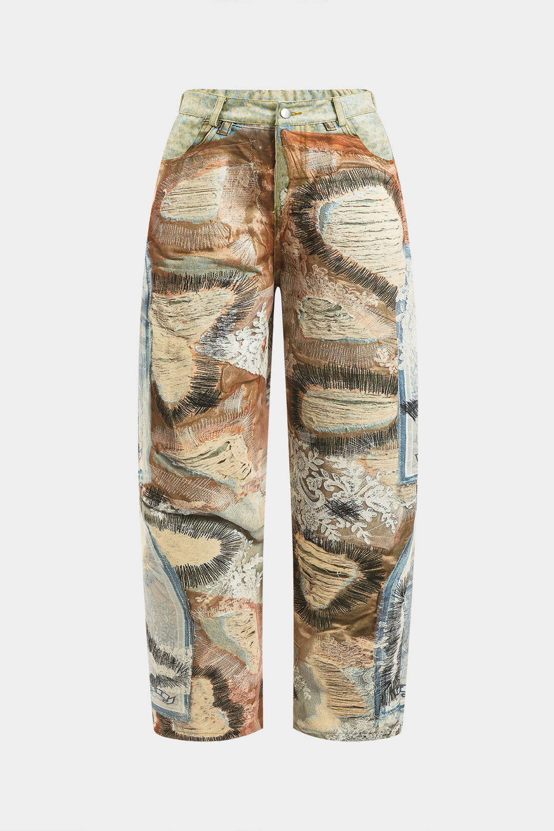 Abstract Print Button Pocket Trousers - Flockneti