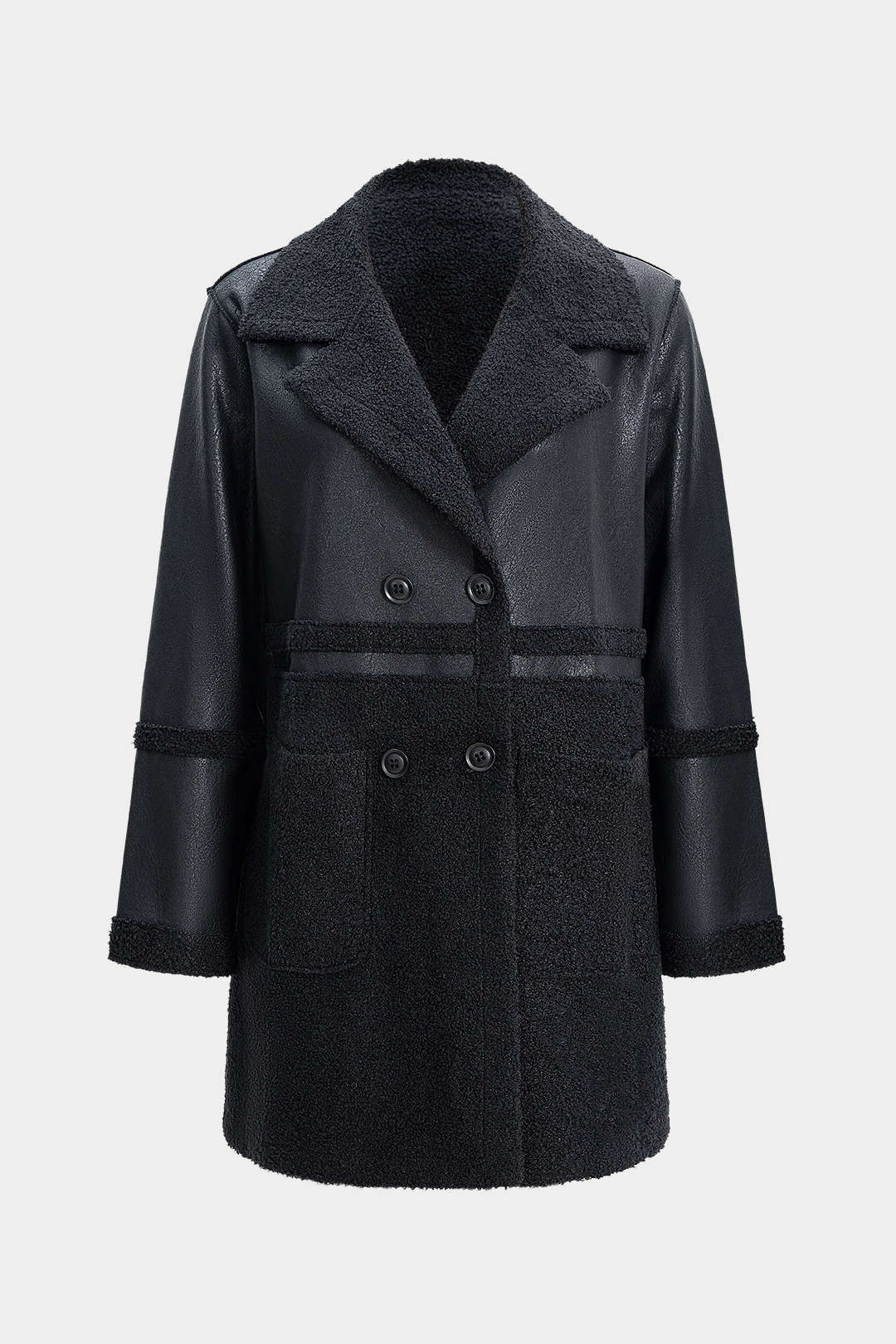 Faux Leather Patchwork Button Coat - Flockneti
