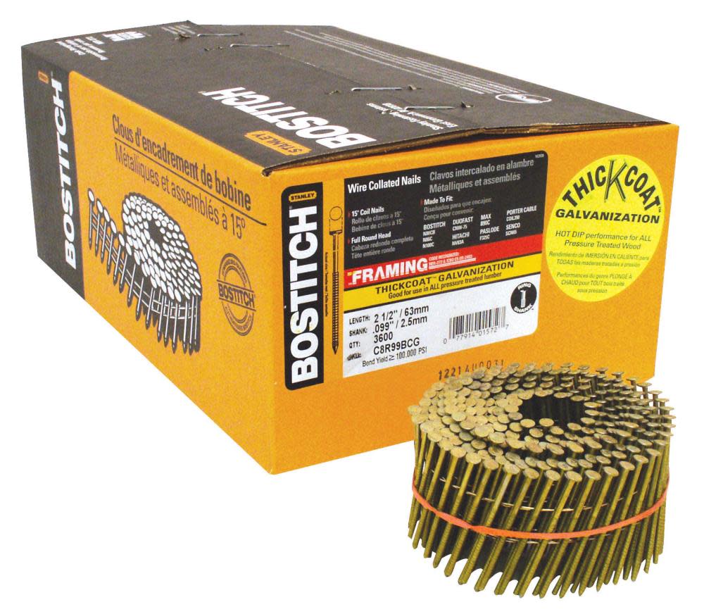 Bostitch 2-1/2 In. .099 Ring Shank Galvanized Coil Framing Nail - Flockneti