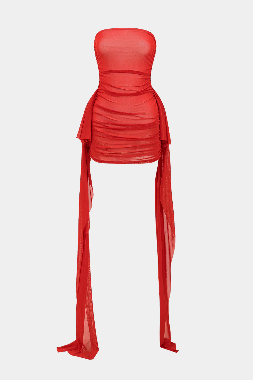 Mesh Ruched Strapless Mini Dress - Flockneti