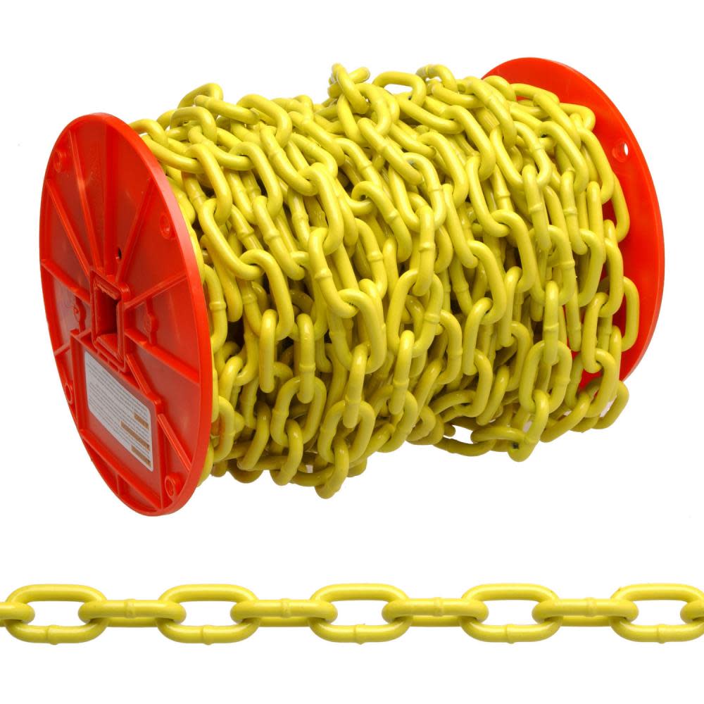 Campbell 1/4″ Grade 30 Proof Coil Chain Yellow Polycoat 60′ Per Reel - Flockneti