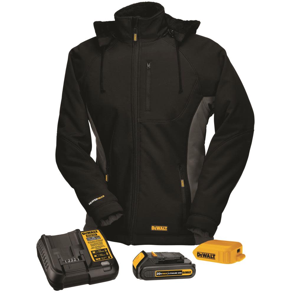 DEWALT Womens Heated Hooded Soft Shell Jacket Black S - Flockneti