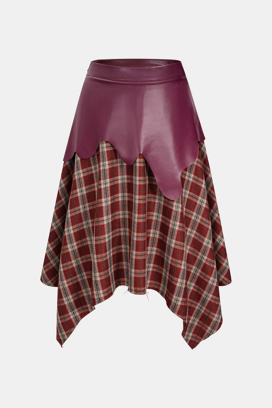 Plus Size Plaid Print Faux Leather Zipper Patchwork Skirt - Flockneti