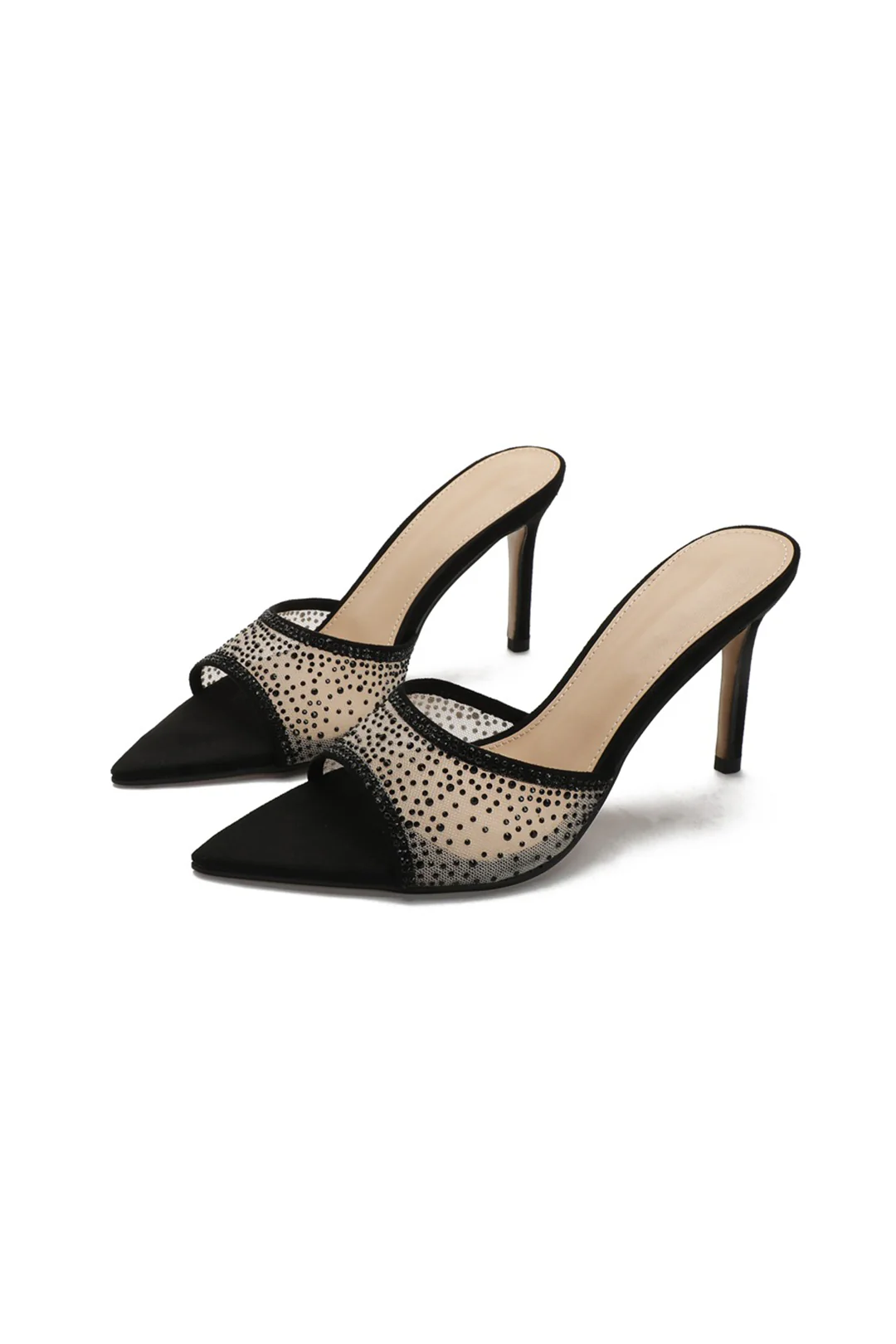 Rhinestone Decor Pointed Heels - Flockneti