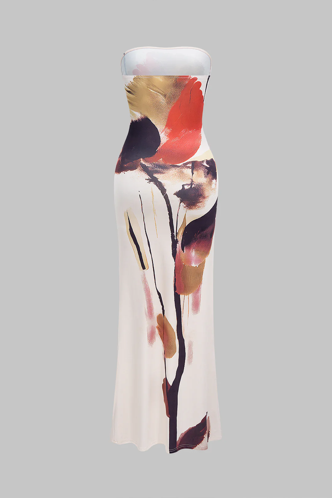Graffiti Watercolor Floral Print Strapless Sleeveless Maxi Dress - Flockneti