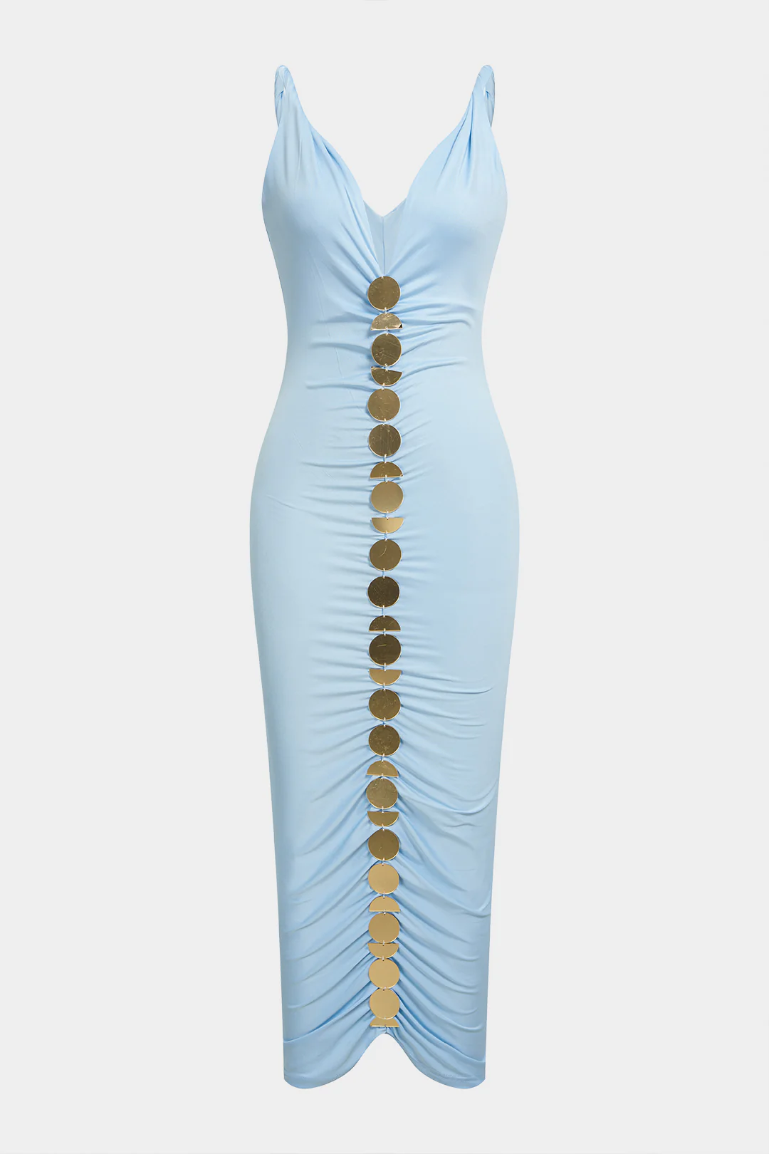 V-Neck Twist Knot Ruched Sleeveless Midi Dress - Flockneti