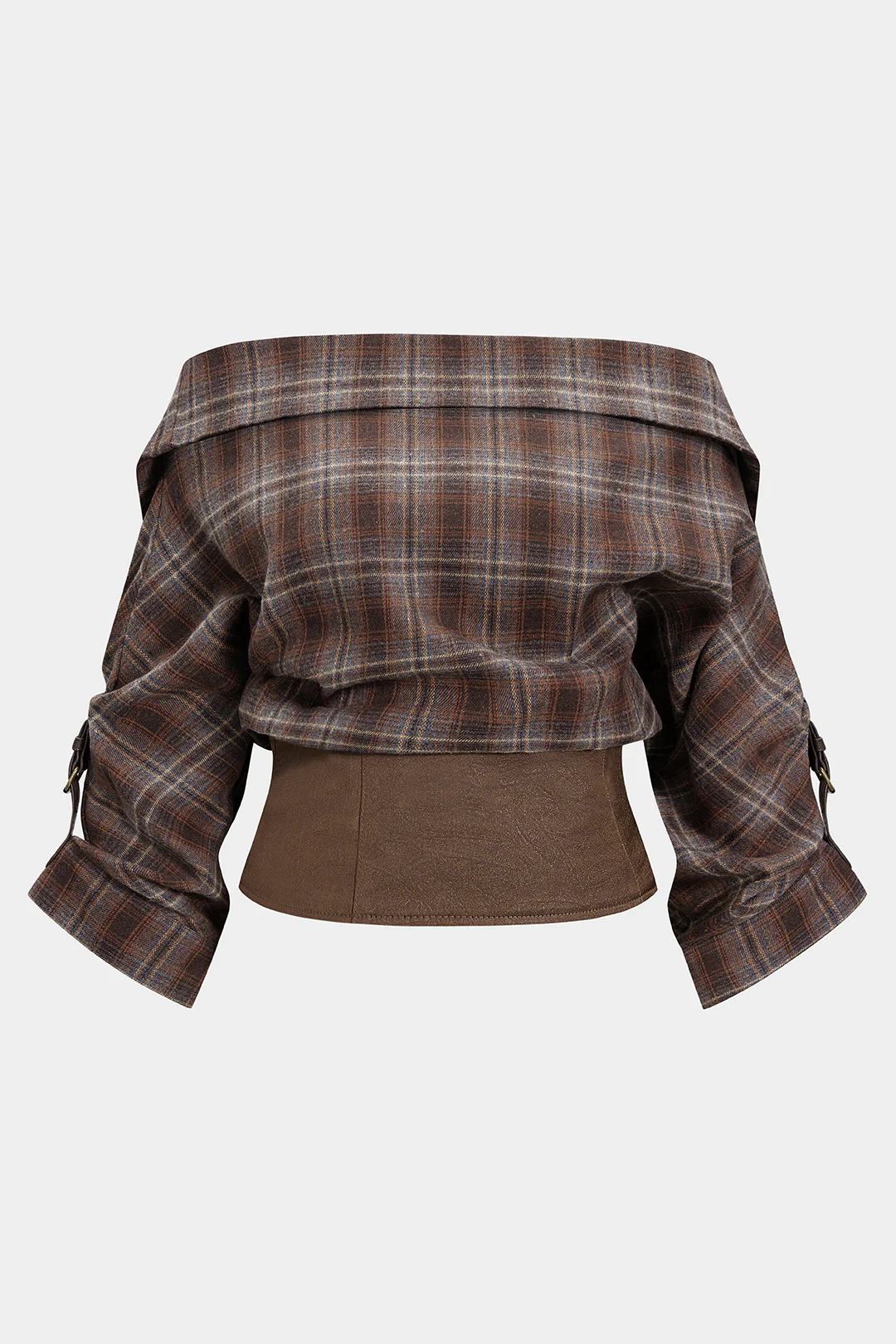Plus Size Plaid Print Off Shoulder Zipper Long-Sleeve Shirt - Flockneti